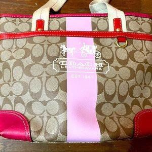 Vintage COACH Coated Canvas Monogram Pink Tote (Very Good Condition)